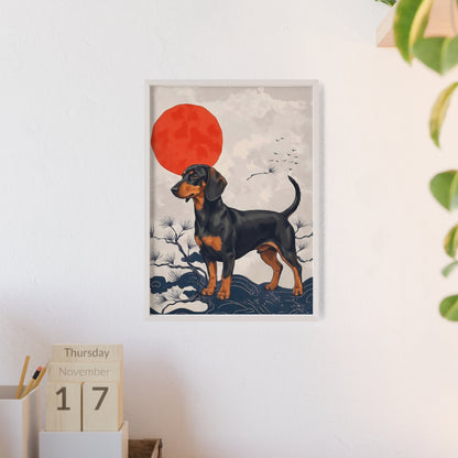 Japanese Ukiyo-e Style Dachshund Poster - Elegant Wiener Dog Wall Art
