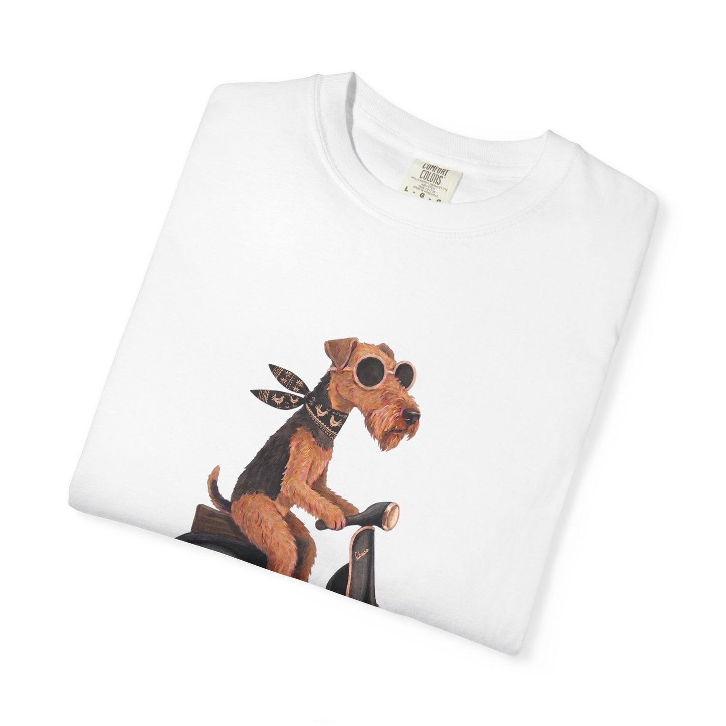 Scooter Airedale Terrier Graphic T-Shirt — Cute Riding Puppy Tee
