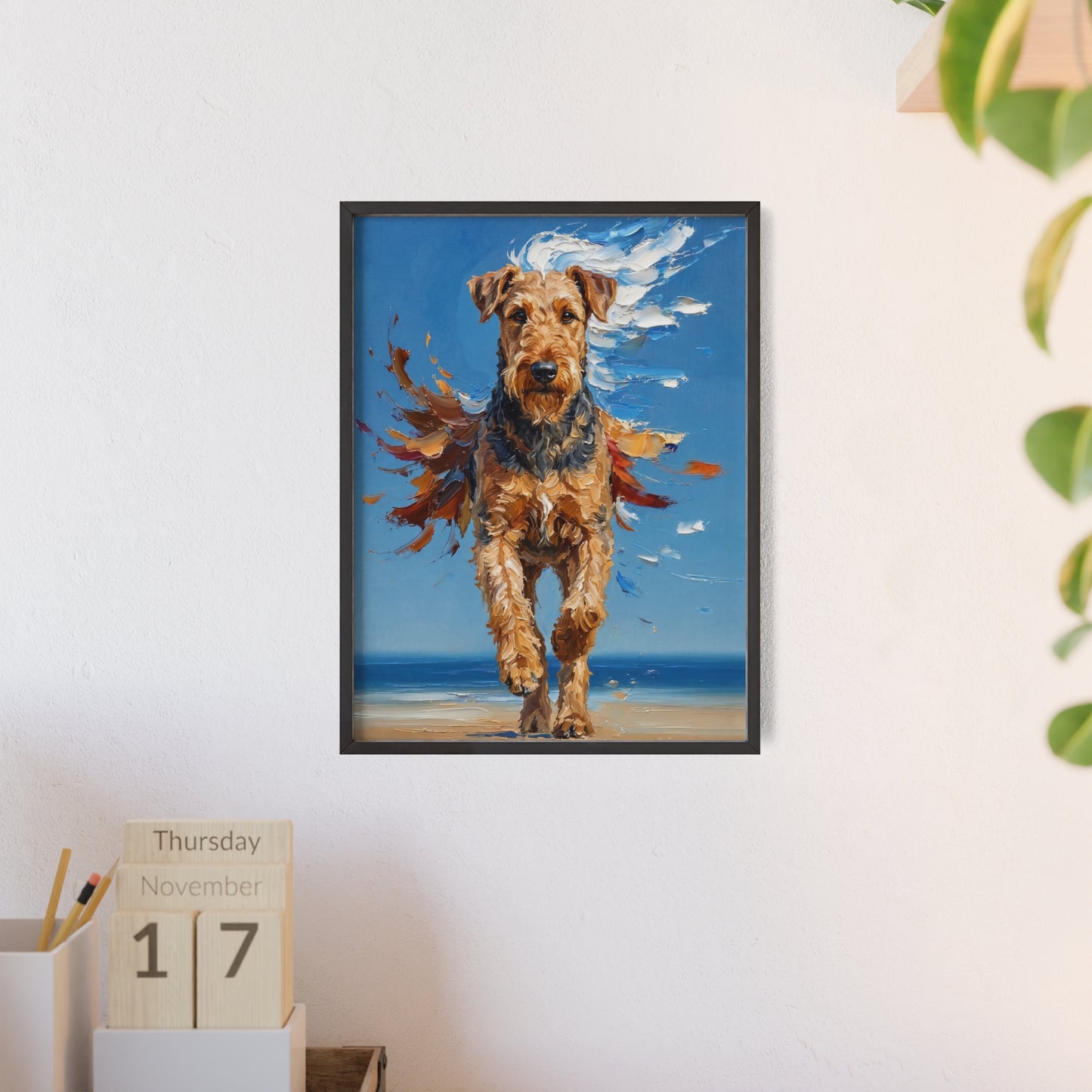 Airedale Terrier Beach Day Poster - Dynamic Dog Oil Painting Art