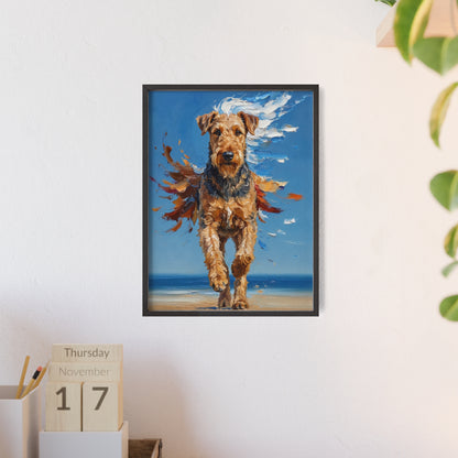 Airedale Terrier Beach Day Poster - Dynamic Dog Oil Painting Art