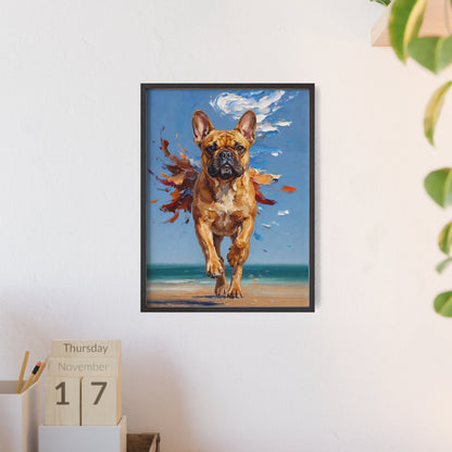 French Bulldog Beach Day Poster - Dynamic Dog Oil Painting Art