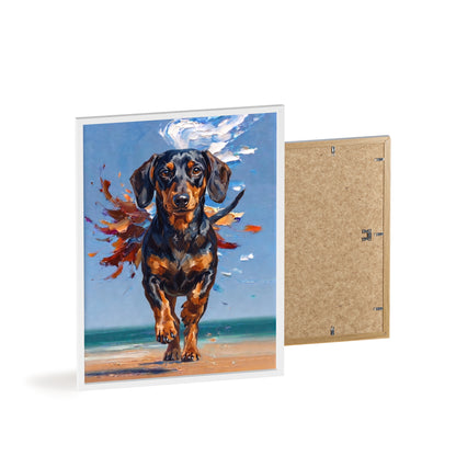 Impressive Running Dachshund Oil Painting Poster - Energetic Wiener Dog Wall Art