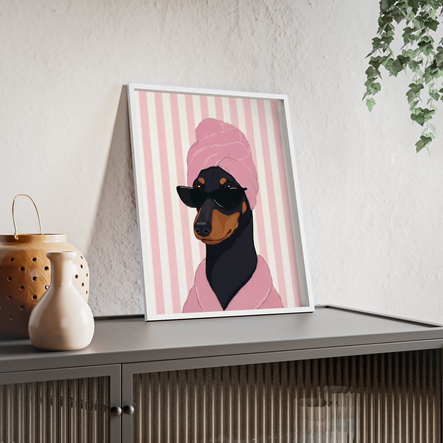 Funny Dachshund Spa Day Framed Poster - Cute Wiener Dog Bathroom Wall Art