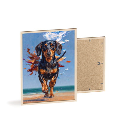 Impressive Running Dachshund Oil Painting Poster - Energetic Wiener Dog Wall Art
