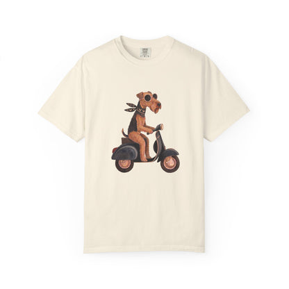 Scooter Airedale Terrier Graphic T-Shirt — Cute Riding Puppy Tee