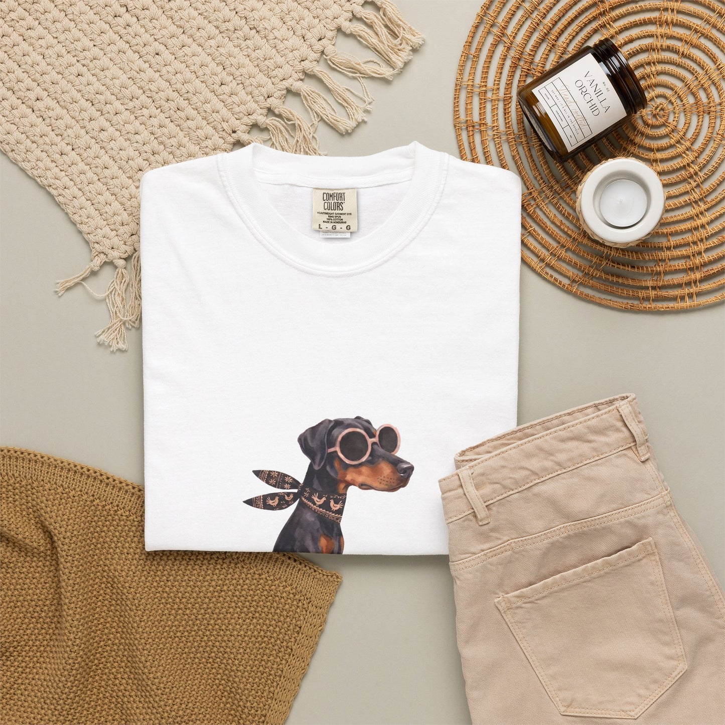 Doberman Pinscher Riding Retro Scooter Watercolor T-Shirt