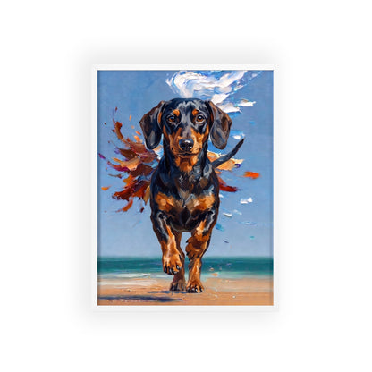Impressive Running Dachshund Oil Painting Poster - Energetic Wiener Dog Wall Art