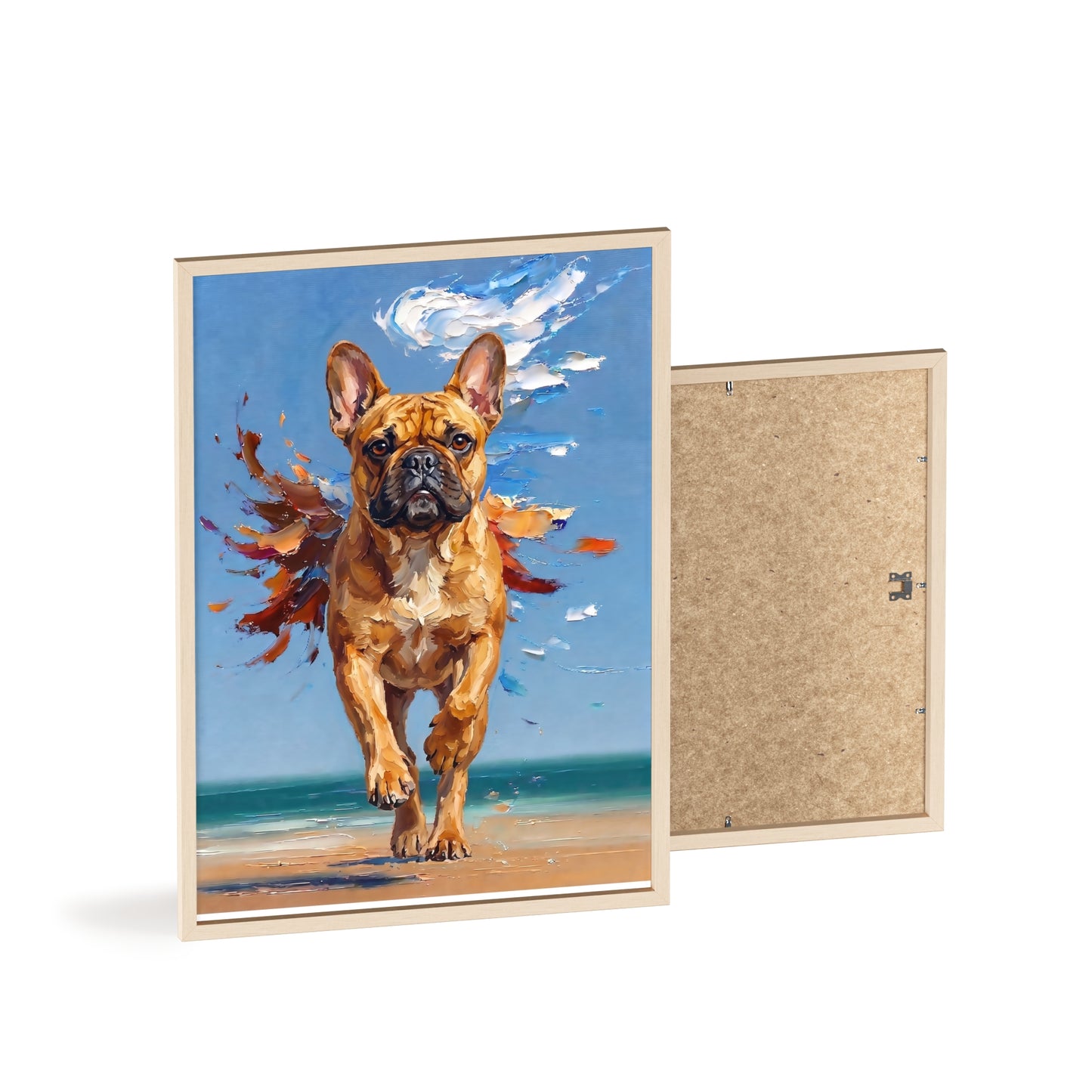 French Bulldog Beach Day Poster - Dynamic Dog Oil Painting Art