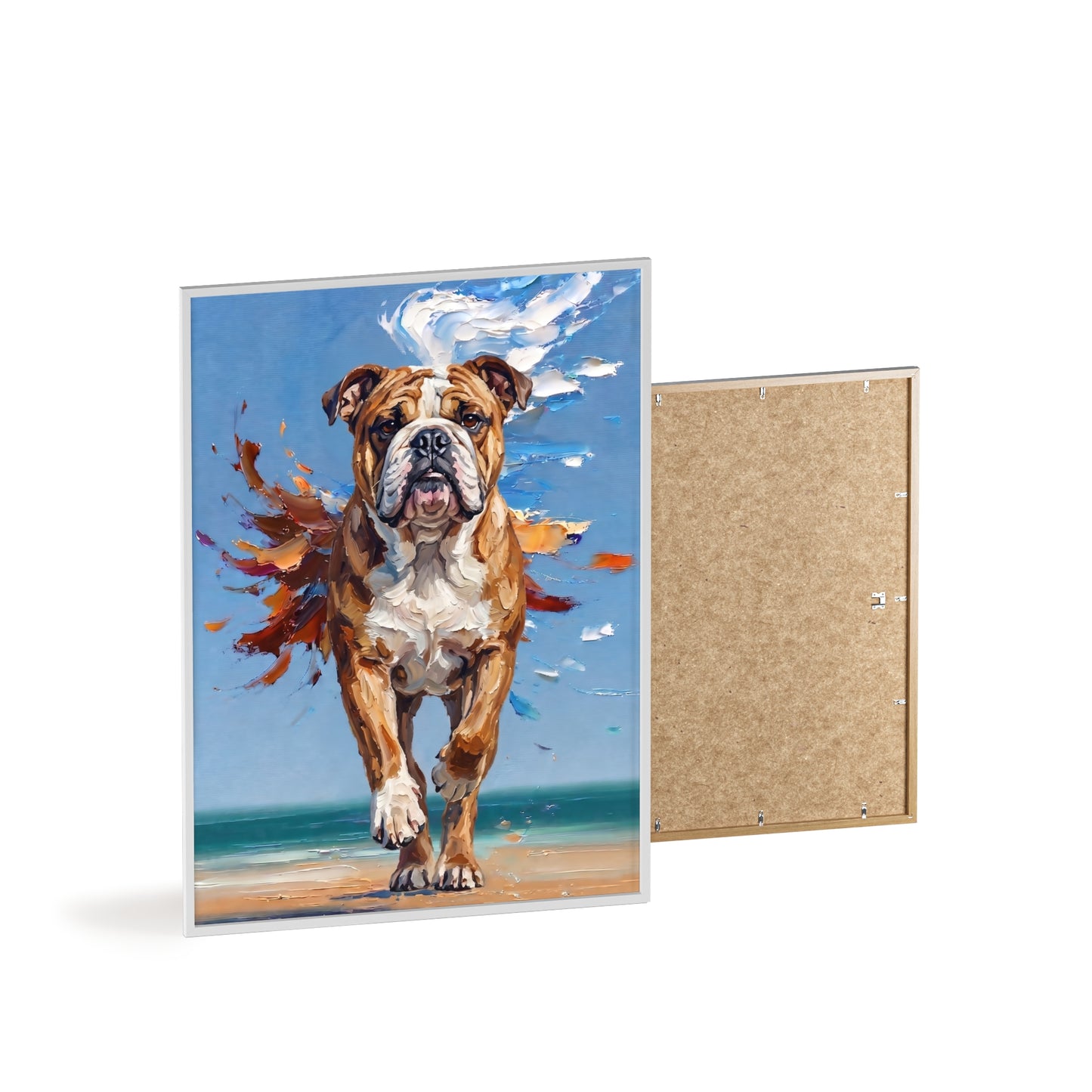 Dynamic English Bulldog Beach Impasto Painting Framed Poster
