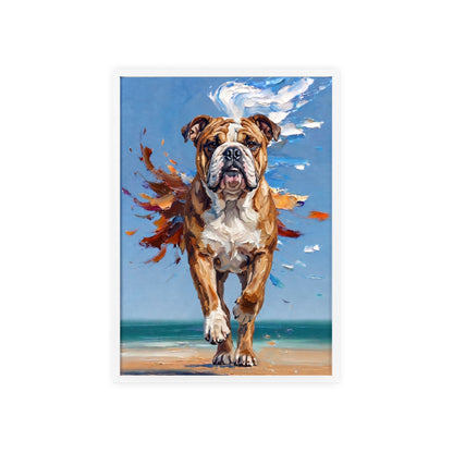 Dynamic English Bulldog Beach Impasto Painting Framed Poster