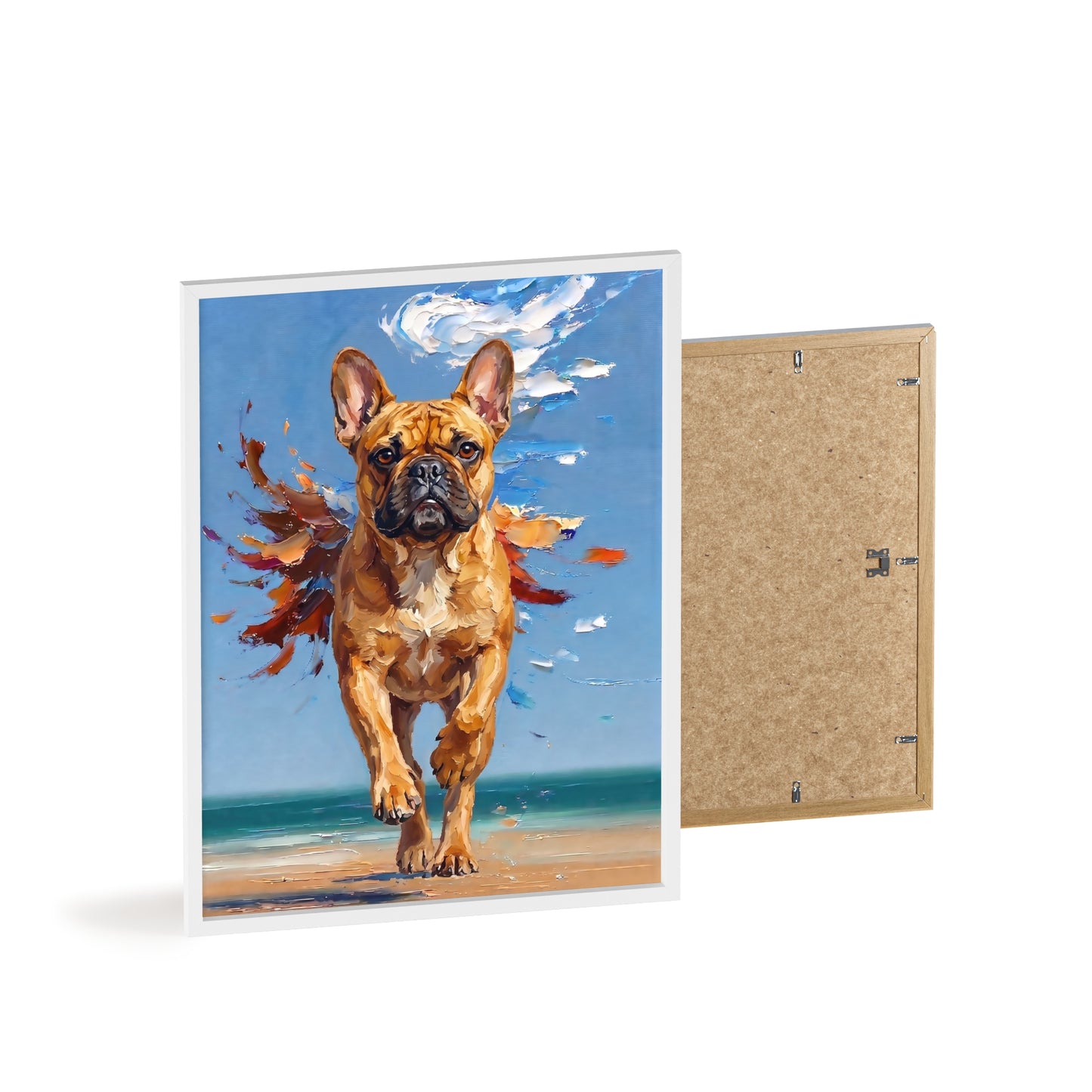 French Bulldog Beach Day Poster - Dynamic Dog Oil Painting Art