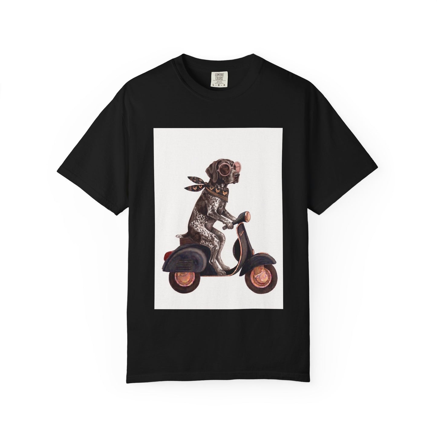 German Shorthaired Pointer Scooter Graphic T-Shirt | Vintage GSP Riding Tee