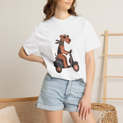 Scooter Airedale Terrier Graphic T-Shirt — Cute Riding Puppy Tee