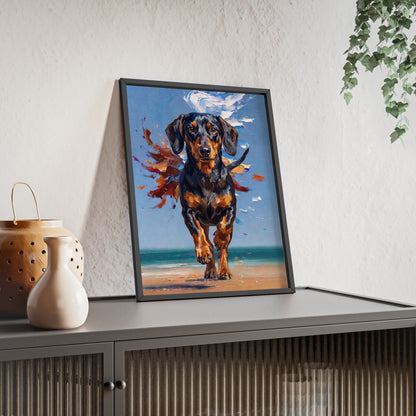 Impressive Running Dachshund Oil Painting Poster - Energetic Wiener Dog Wall Art