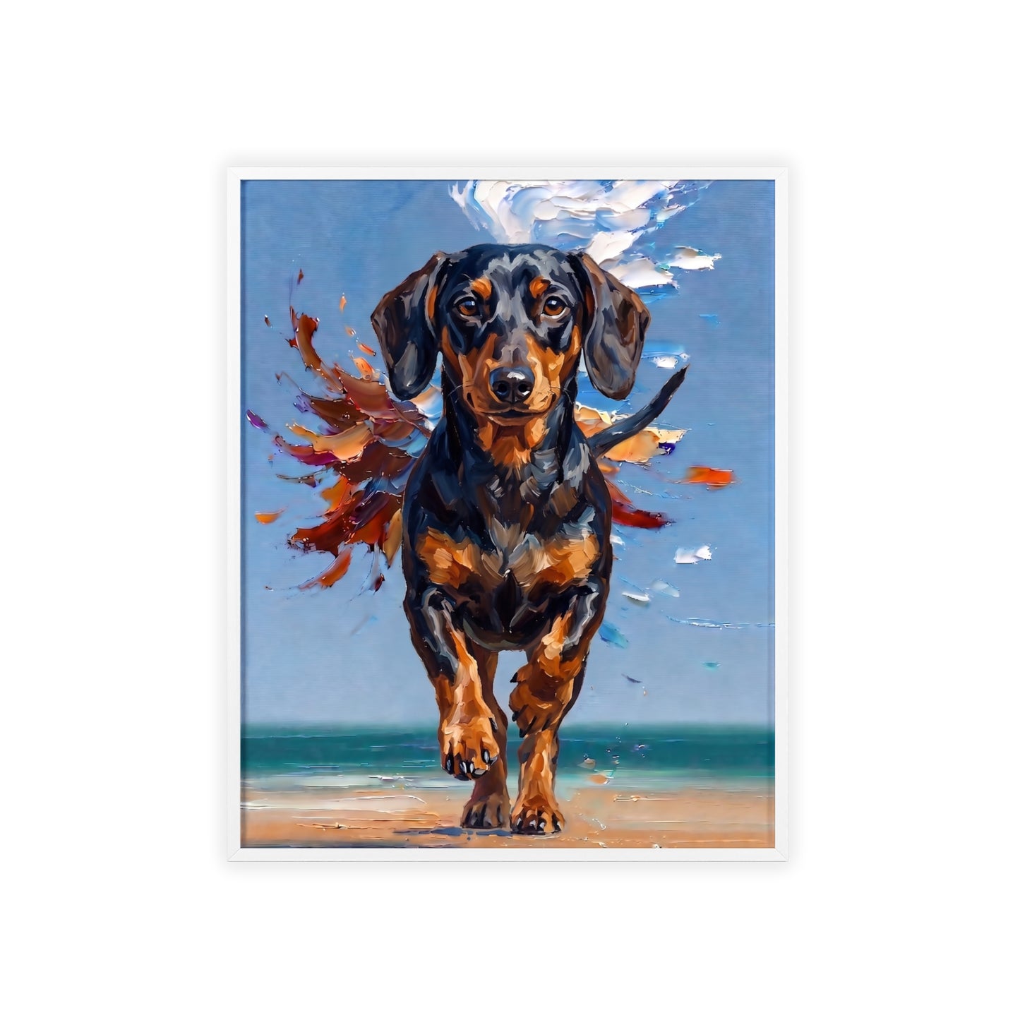 Impressive Running Dachshund Oil Painting Poster - Energetic Wiener Dog Wall Art
