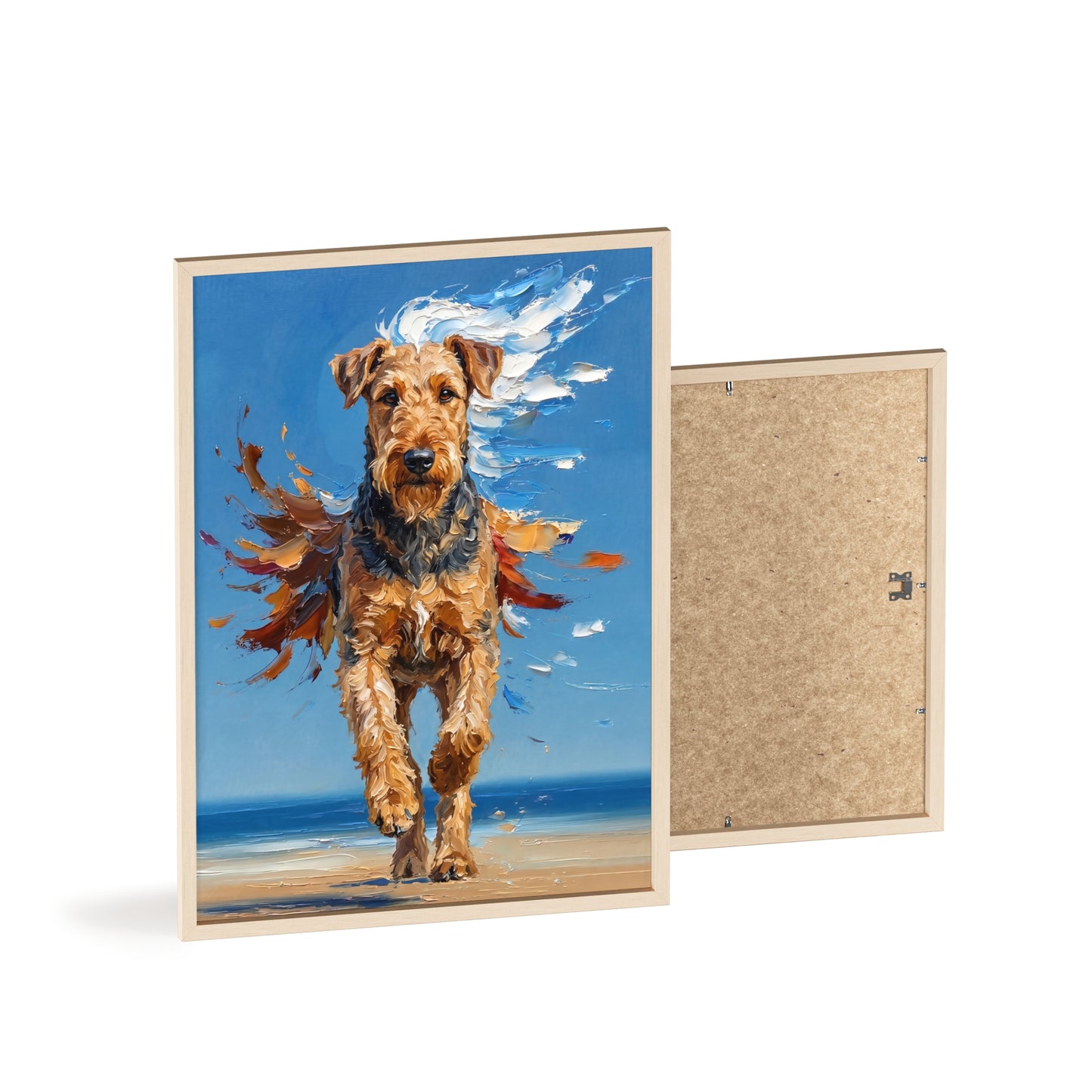 Airedale Terrier Beach Day Poster - Dynamic Dog Oil Painting Art