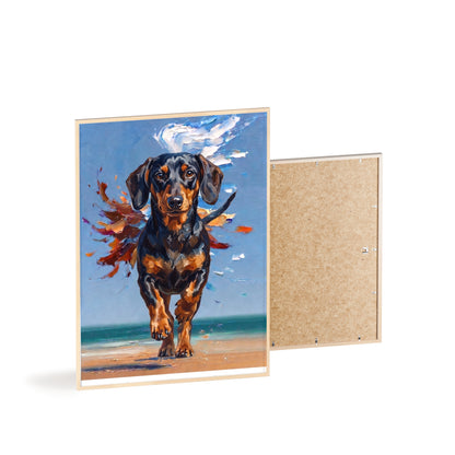 Impressive Running Dachshund Oil Painting Poster - Energetic Wiener Dog Wall Art