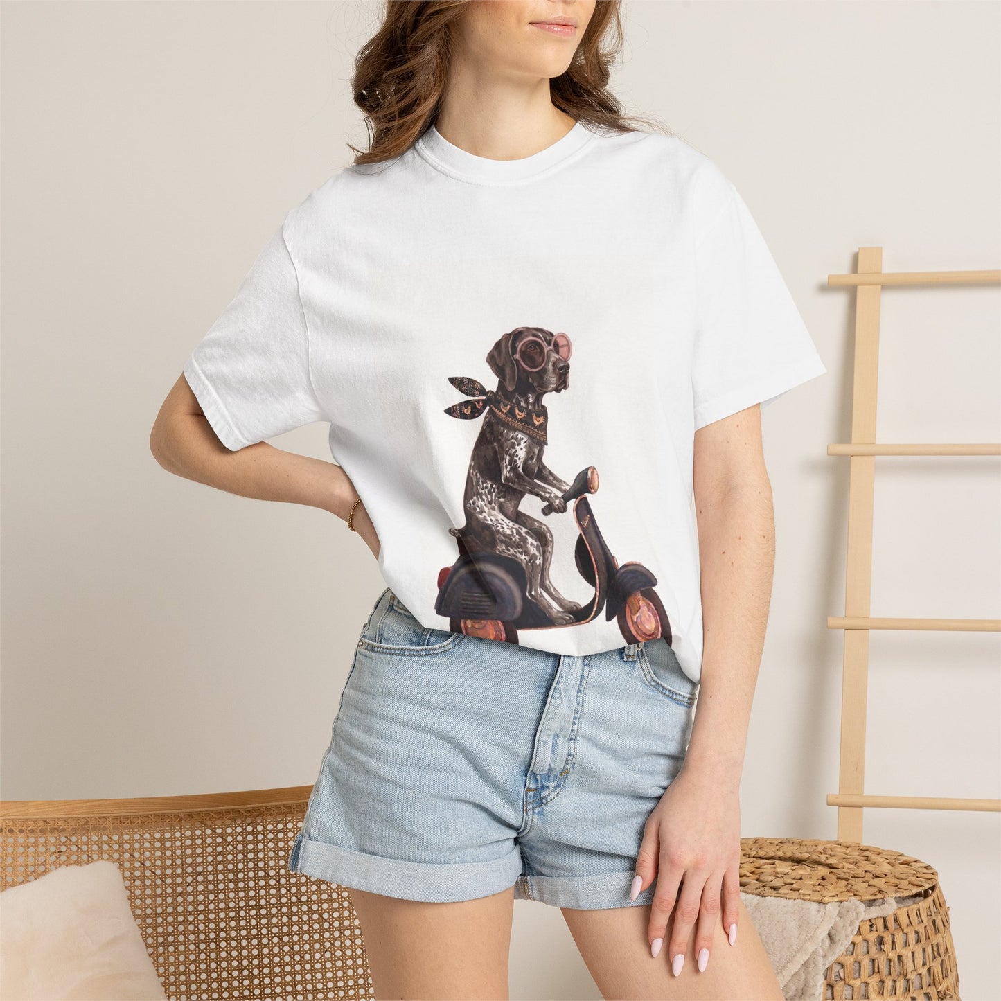 German Shorthaired Pointer Scooter Graphic T-Shirt | Vintage GSP Riding Tee