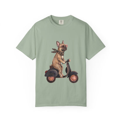 French Bulldog Riding Vintage Scooter T-Shirt - Cool Frenchie Graphic Tee