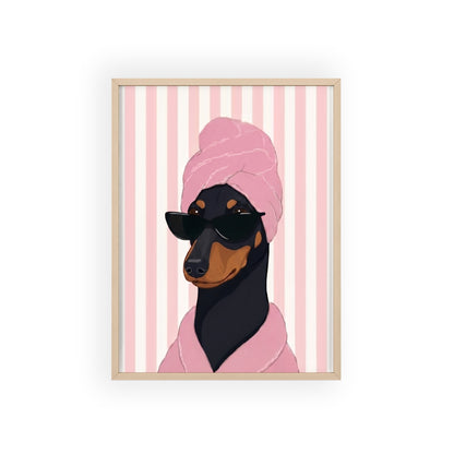 Funny Dachshund Spa Day Framed Poster - Cute Wiener Dog Bathroom Wall Art
