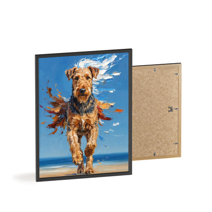 Airedale Terrier Beach Day Poster - Dynamic Dog Oil Painting Art