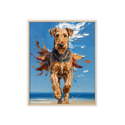 Airedale Terrier Beach Day Poster - Dynamic Dog Oil Painting Art