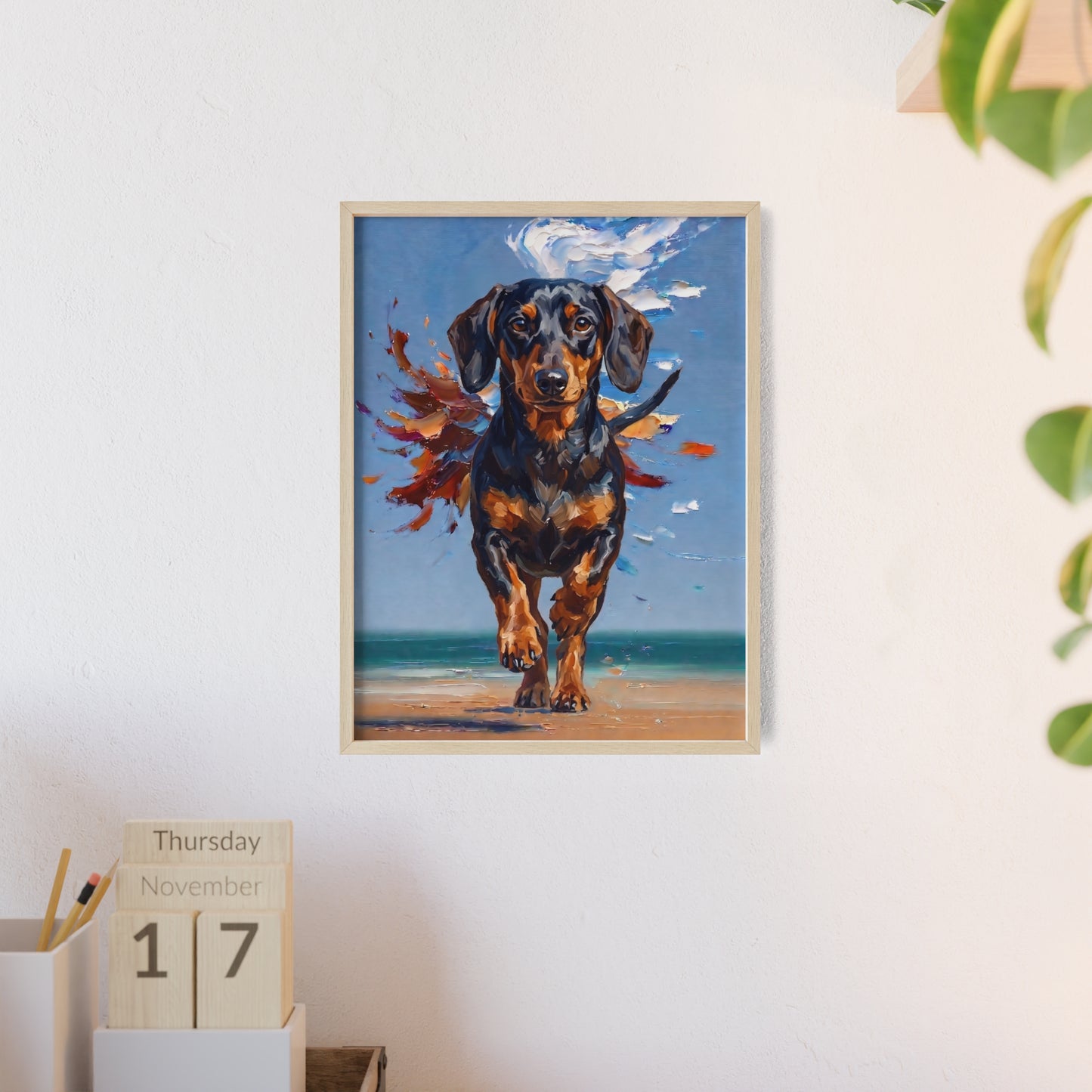 Impressive Running Dachshund Oil Painting Poster - Energetic Wiener Dog Wall Art