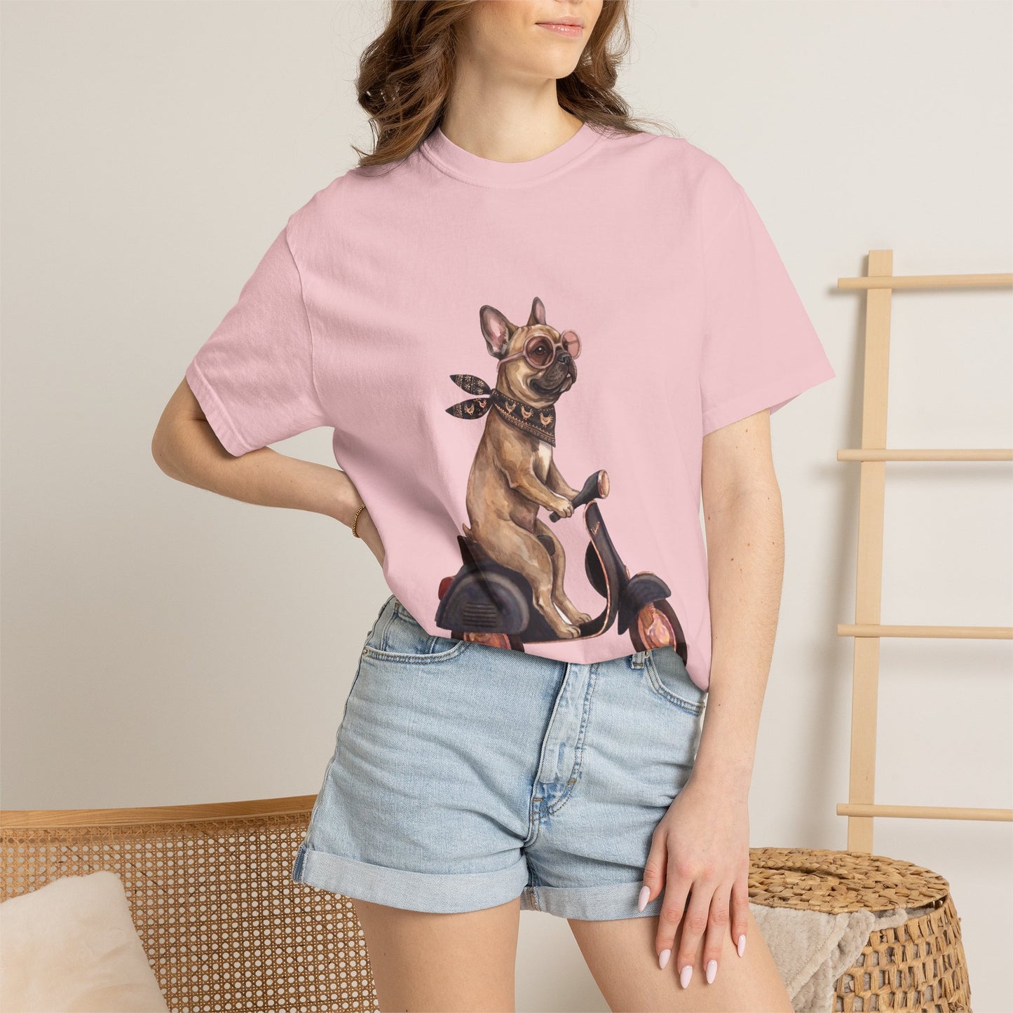 French Bulldog Riding Vintage Scooter T-Shirt - Cool Frenchie Graphic Tee