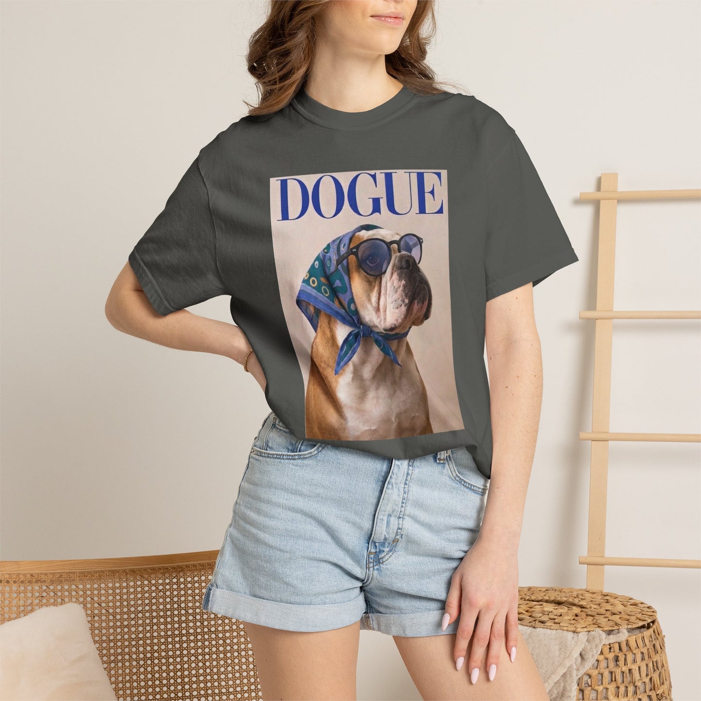 Funny English Bulldog DOGUE Magazine Cover Parody T-Shirt - Chic Dog Tee