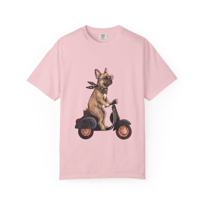 French Bulldog Riding Vintage Scooter T-Shirt - Cool Frenchie Graphic Tee