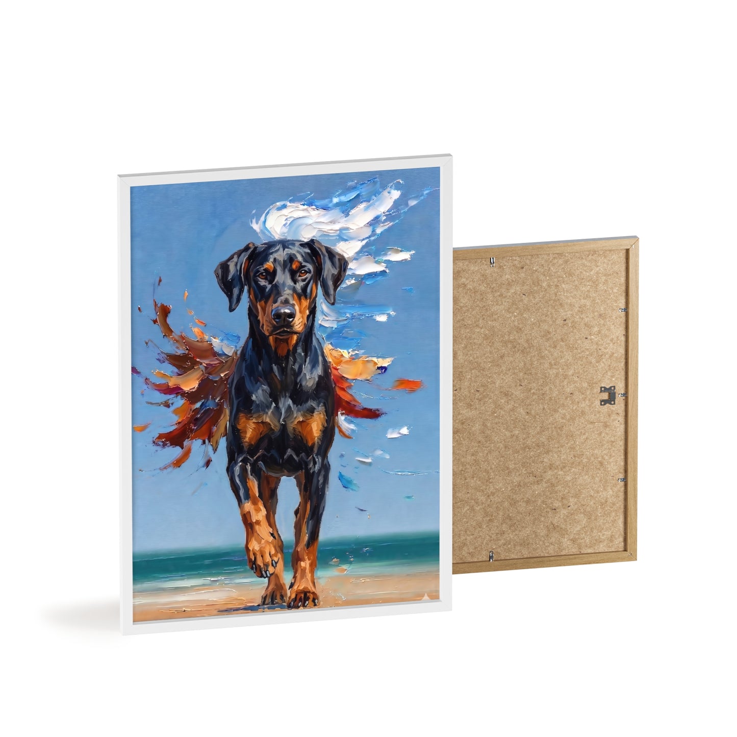 Doberman Beach Day Poster - Dynamic Dog Oil Painting Art