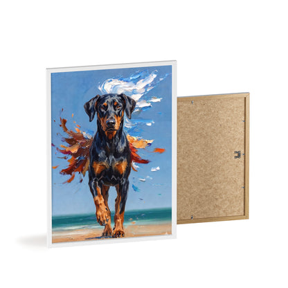 Doberman Beach Day Poster - Dynamic Dog Oil Painting Art