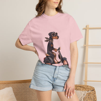 Doberman Pinscher Riding Retro Scooter Watercolor T-Shirt