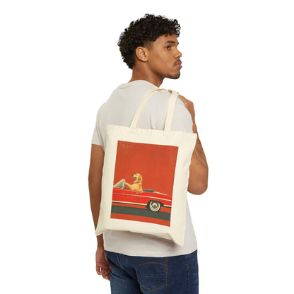 Golden Retriever Driving Vintage Convertible Tote Bag - Funny Dog Gift