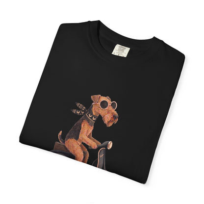 Scooter Airedale Terrier Graphic T-Shirt — Cute Riding Puppy Tee