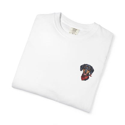 Minimalist Embroidered Dachshund Pocket-Style T-Shirt - Cute Wiener Dog Minimal Tee