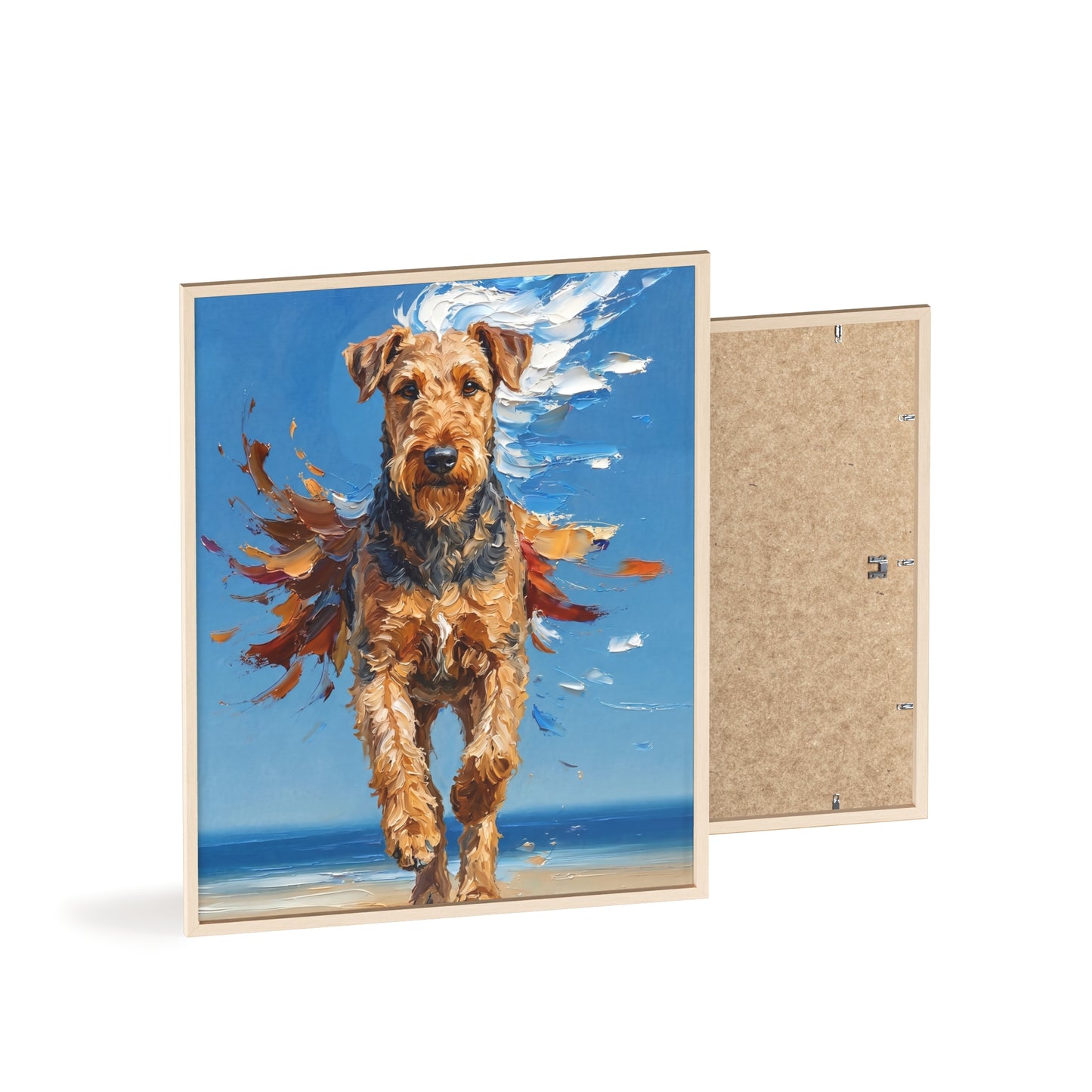 Airedale Terrier Beach Day Poster - Dynamic Dog Oil Painting Art