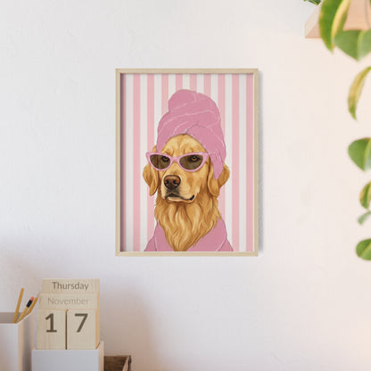 Golden Retriever Bathroom Poster - Funny Dog Spa Art