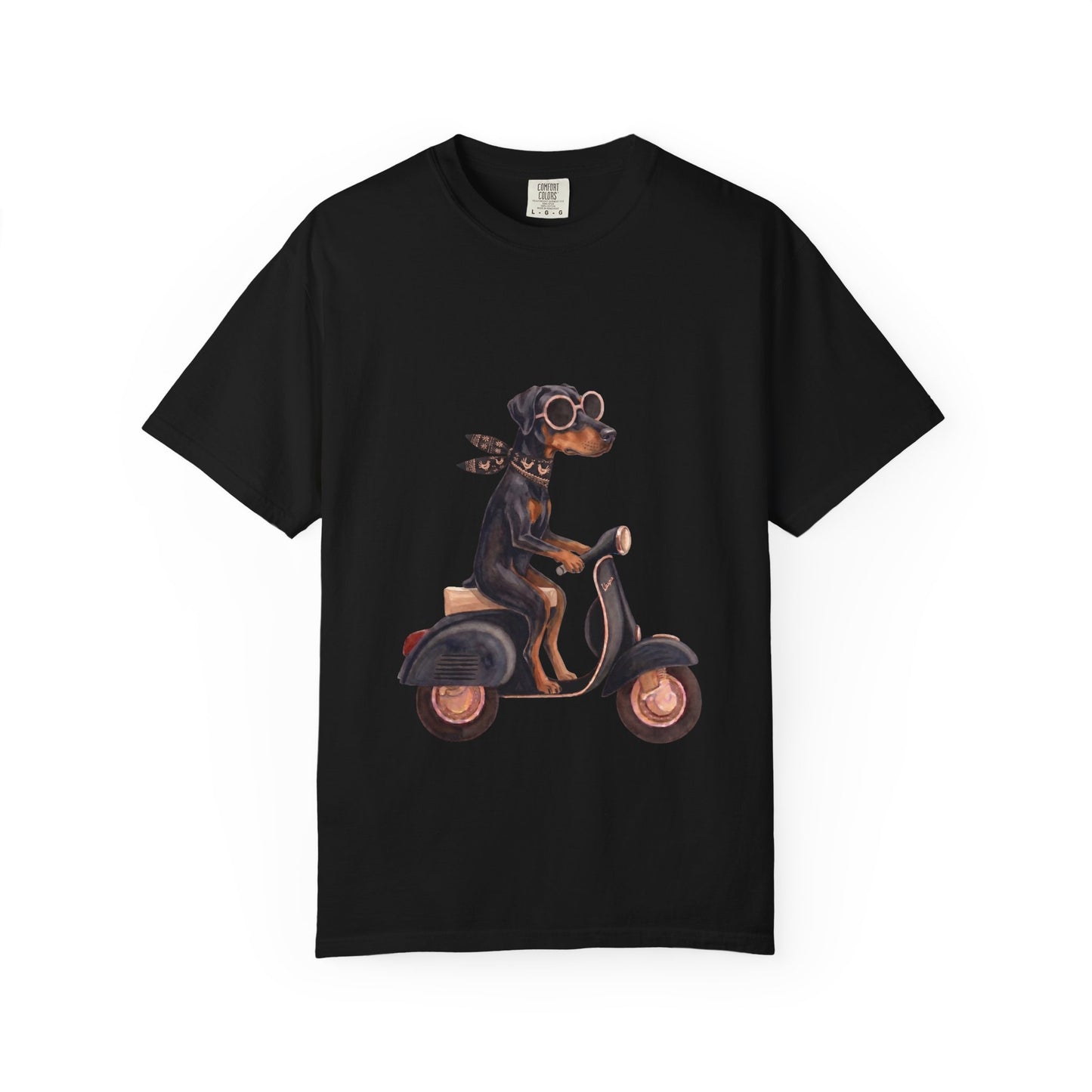 Doberman Pinscher Riding Retro Scooter Watercolor T-Shirt