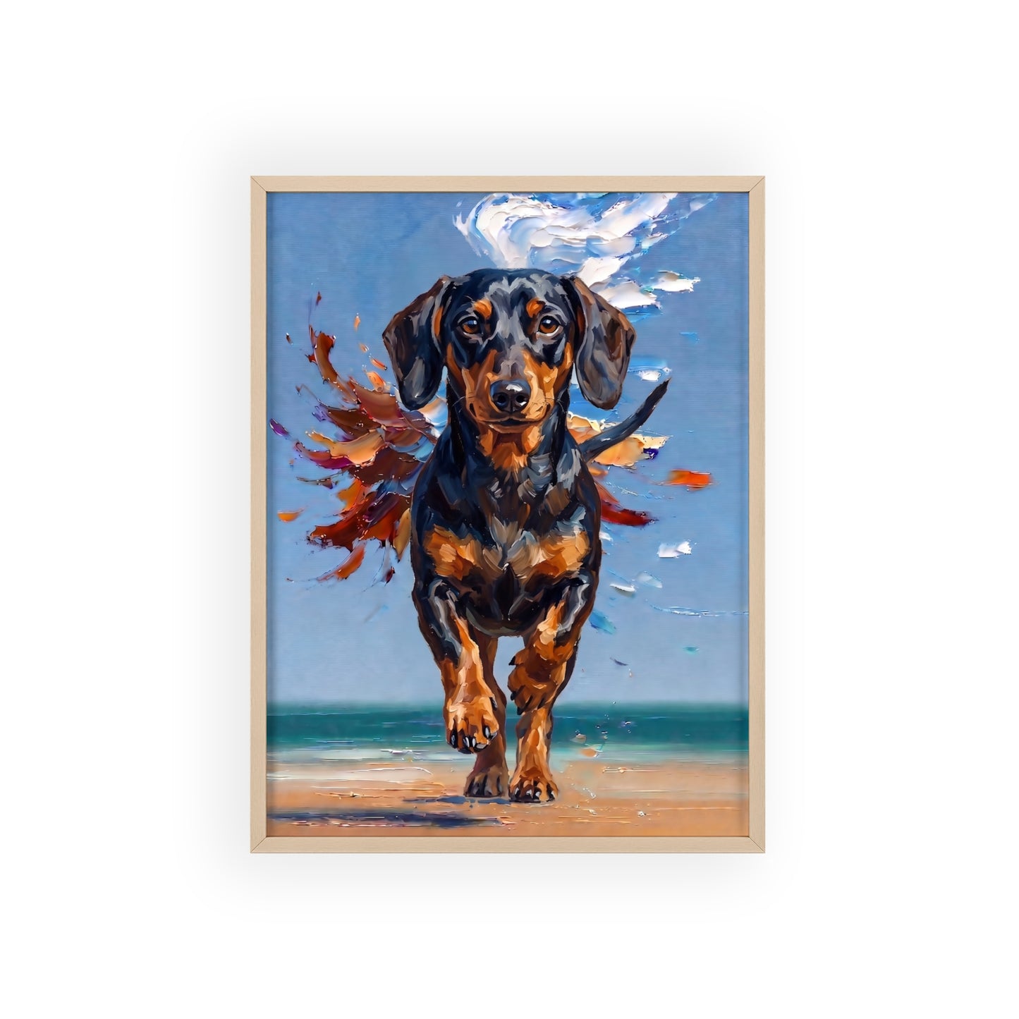 Impressive Running Dachshund Oil Painting Poster - Energetic Wiener Dog Wall Art