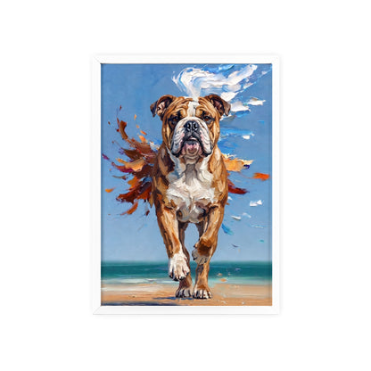 Dynamic English Bulldog Beach Impasto Painting Framed Poster