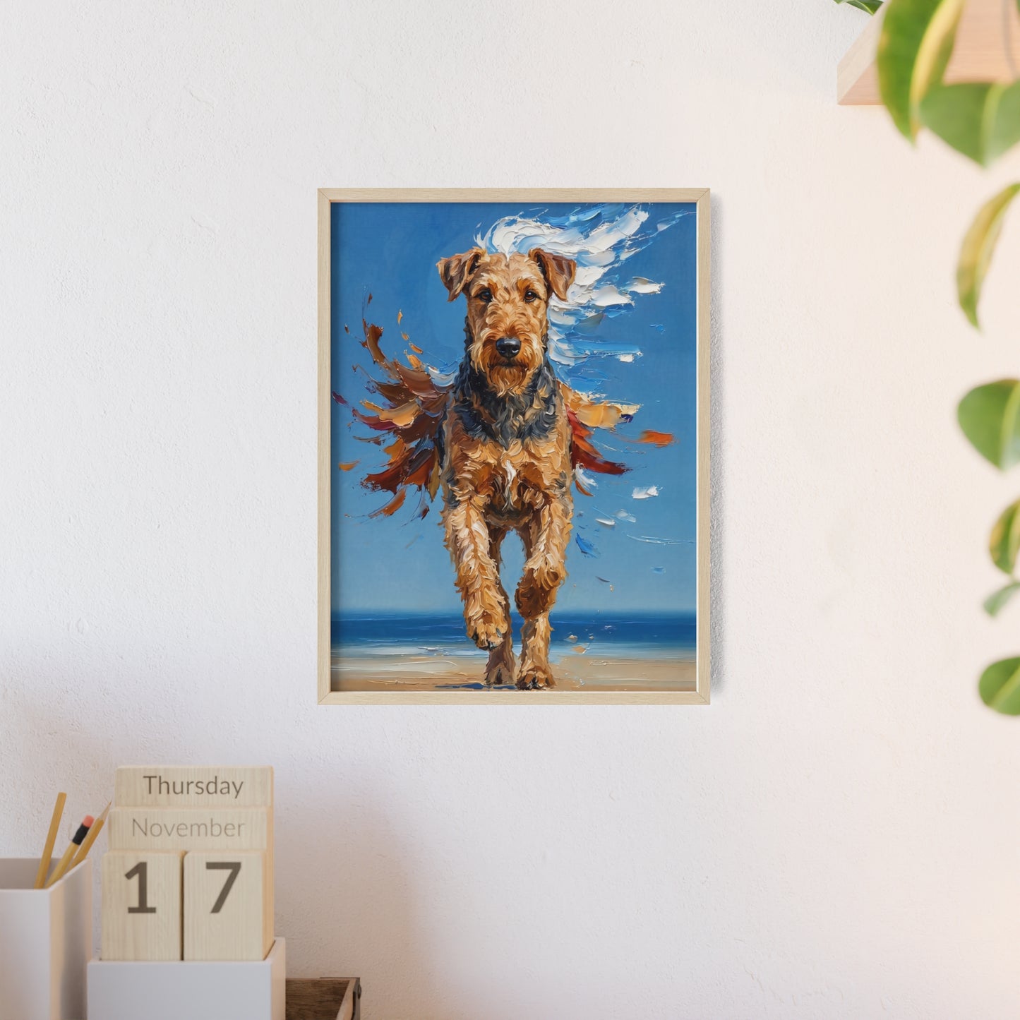 Airedale Terrier Beach Day Poster - Dynamic Dog Oil Painting Art