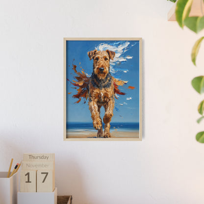 Airedale Terrier Beach Day Poster - Dynamic Dog Oil Painting Art