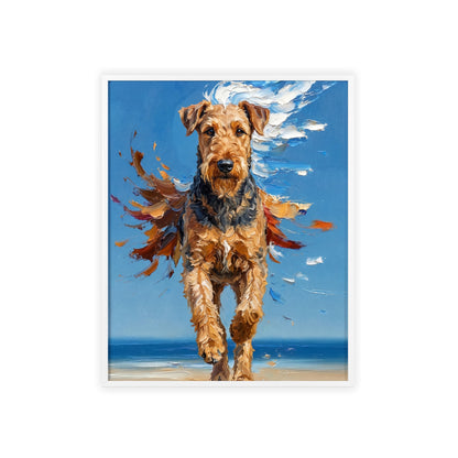 Airedale Terrier Beach Day Poster - Dynamic Dog Oil Painting Art