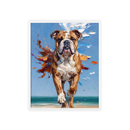 Dynamic English Bulldog Beach Impasto Painting Framed Poster