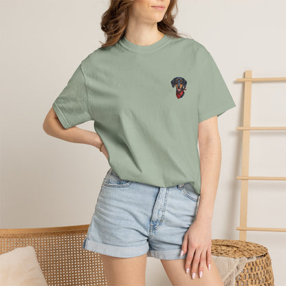 Minimalist Embroidered Dachshund Pocket-Style T-Shirt - Cute Wiener Dog Minimal Tee