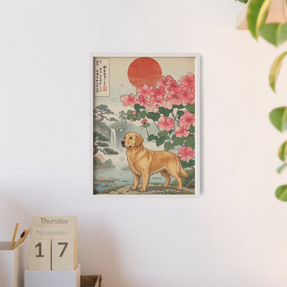 Golden Retriever Japanese Style Art Poster & Print