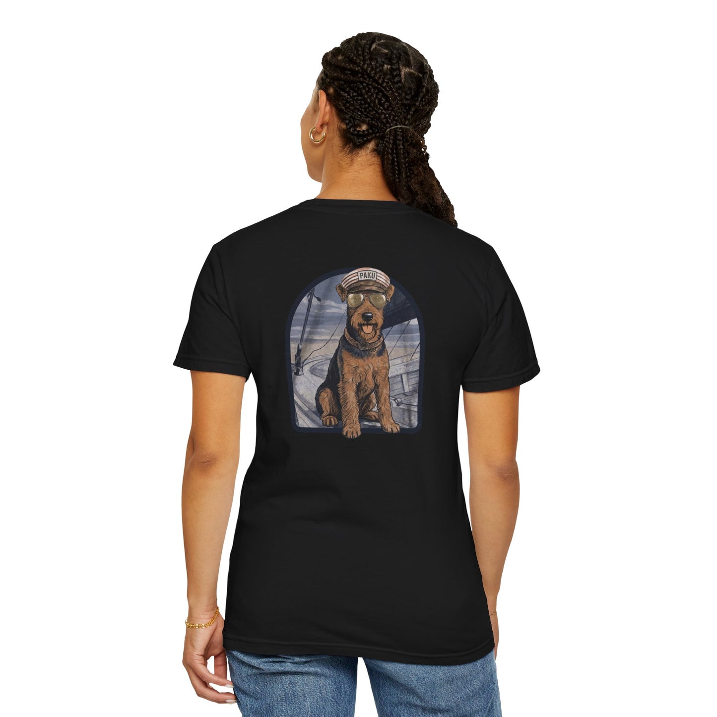 Cool Airedale Terrier Sailor Captain T-Shirt - Double-Sided Dog Tee