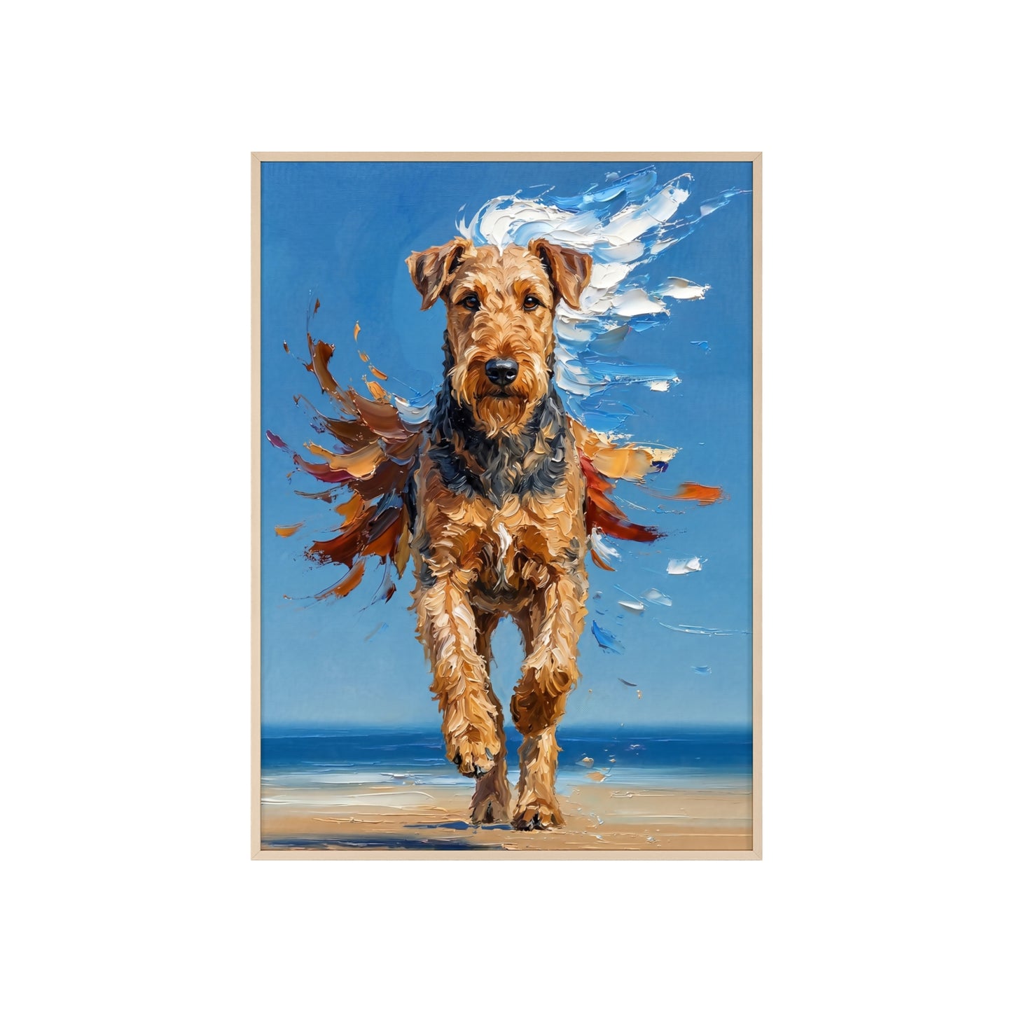 Airedale Terrier Beach Day Poster - Dynamic Dog Oil Painting Art
