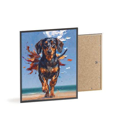 Impressive Running Dachshund Oil Painting Poster - Energetic Wiener Dog Wall Art
